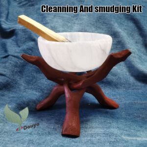 Home Cleansing & Smudging Kit with White Sage, Palo Santo, Abalone & Stand and selenite bowl